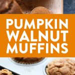 Healthy pumpkin walnut muffins on a tray.