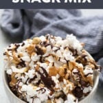 Easy dark chocolate peanut butter popcorn snack mix.