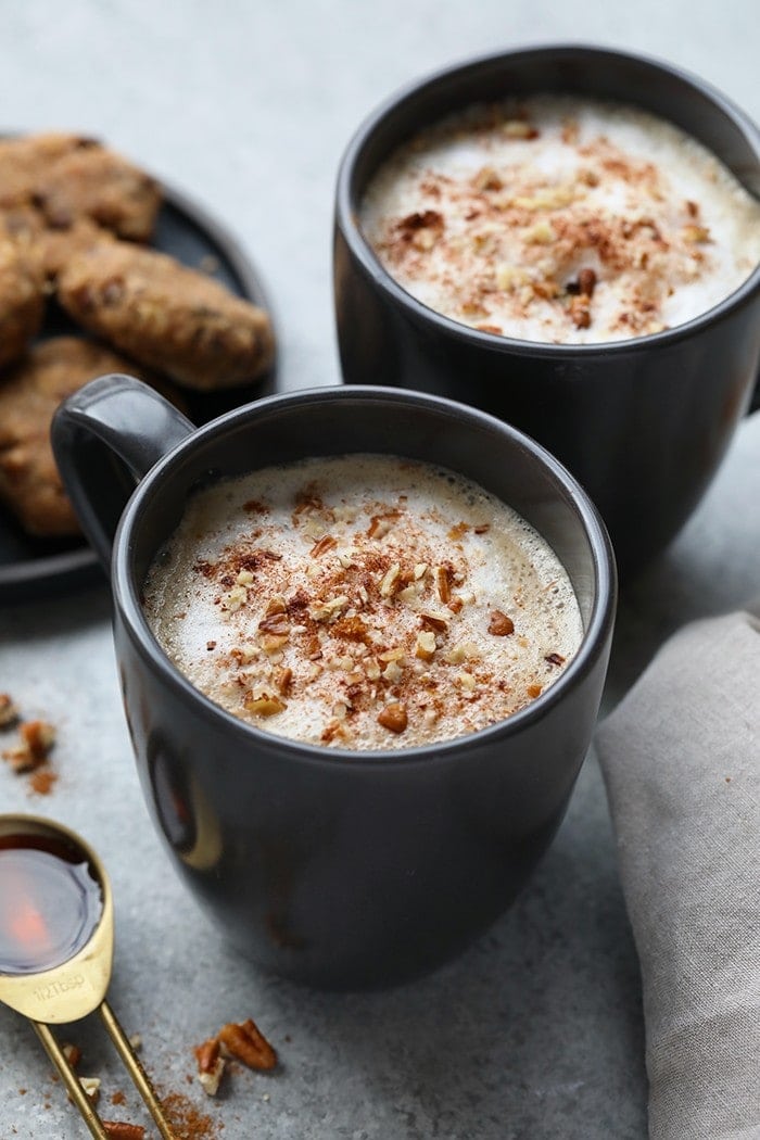 Who needs to go to a coffee shop when you can make your own luscious latte at home without an espresso machine! You're going to love this DIY Maple Pecan Latte made with cold brew and Vanilla Silk Almond Creamer.