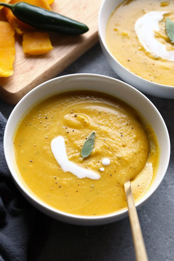 Spicy Roasted Butternut Squash Soup (naturally vegan!) - Fit Foodie Finds