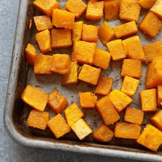 Butternut squash on pan.