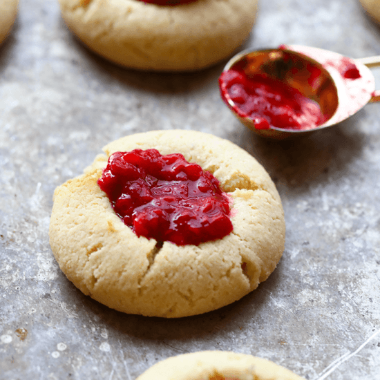 Raspberry Thumbprint Cookies with jam.