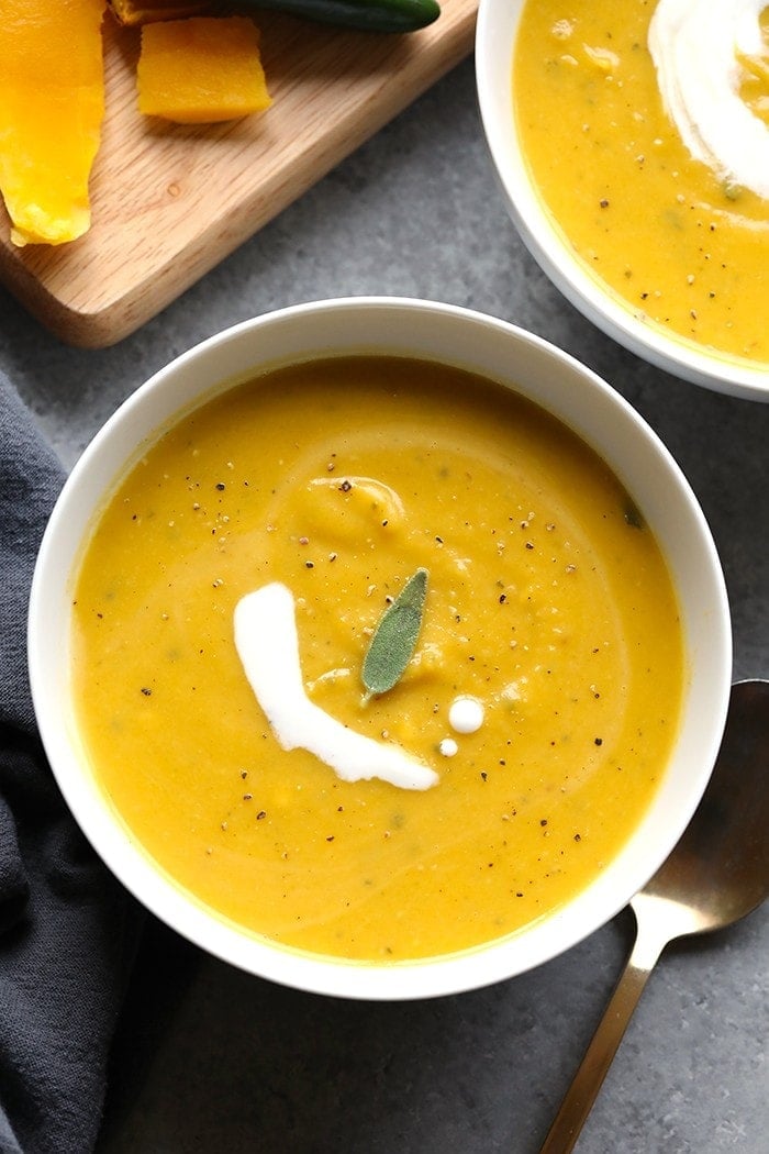 This 30-Minute Spicy Butternut Squash Soup is the perfect weeknight meal that the whole family will love! It is dairy-free, vegetarian, and absolutely delicious. 