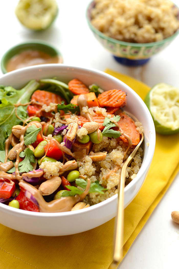 Get ready for meal prep madness. These Thai Coconut Quinoa Bowls are out of this world- a vegetarian meal packed with protein, veggies, and flavor!
