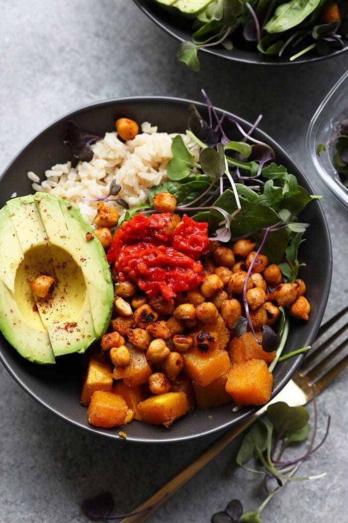 Roasted Chicken Butternut Squash & Guacamole Rice Bowls