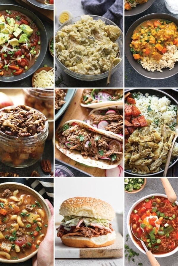 a collage of healthy soups and stews recipes.
