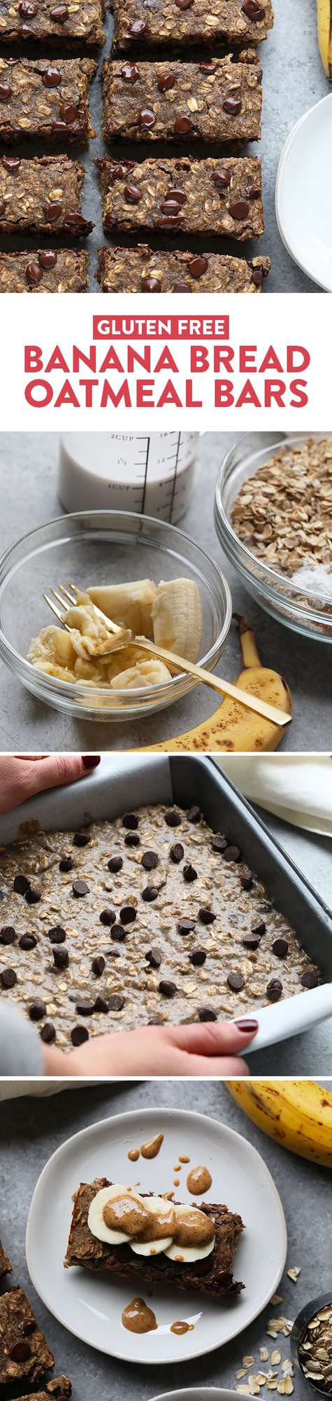 It's time to kick the refined grains and sugar and make these delicious Gluten Free Banana Bread Oatmeal Bars! They're made with a mixture of ground oat flour and buckwheat flour and sweetened with banana and honey.