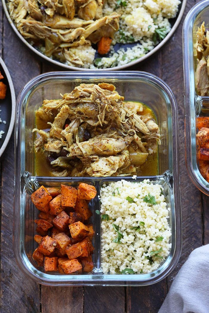 Meal Prep Moroccan Chicken Bowls - Garnished Plate