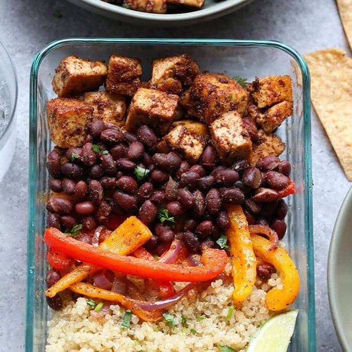 Sheet Pan Meal Prep Tofu Quinoa Burrito Bowls Fit Foo