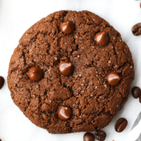 A gluten-free cookie combining chocolate chips and coffee beans.