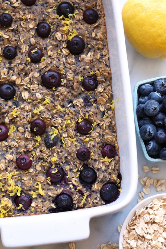 Lemon Blueberry Vegan Baked Oatmeal Video Fit Foodie Finds