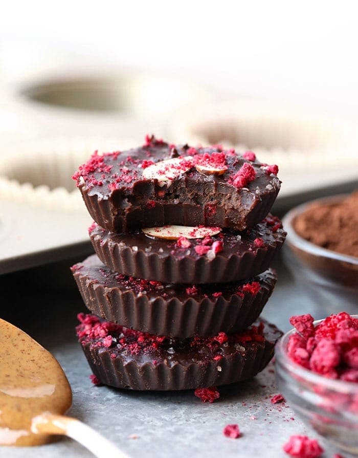 stack of chocolate almond butter cups