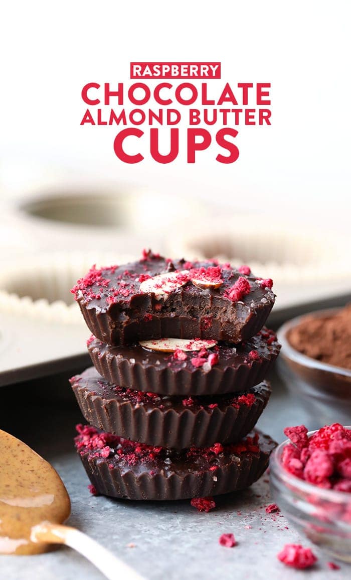When you have a batch of these amazing Raspberry Chocolate Almond Butter Cups in the freezer, you know life is good. These little cups of heaven are made with all natural almond butter, coconut oil, maple syrup, and freeze-dried raspberries. You might as well make a double batch of these healthy almond butter cups.