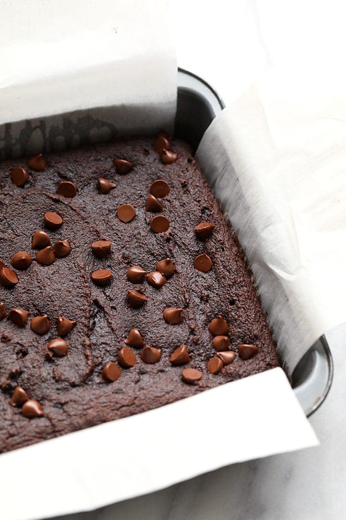 Baked brownies in a pan