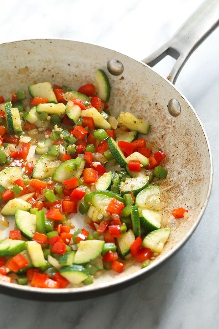 Sautéd vegetables in a non stick pan.