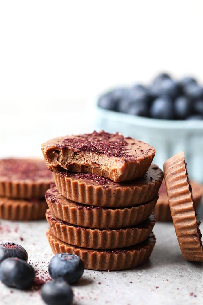 Stack of blueberries and cream cashew butter cups. 