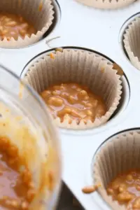 Peanut butter cups baked in a muffin tin.