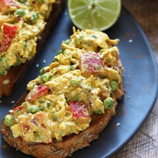 Curry chicken salad on a piece of toast