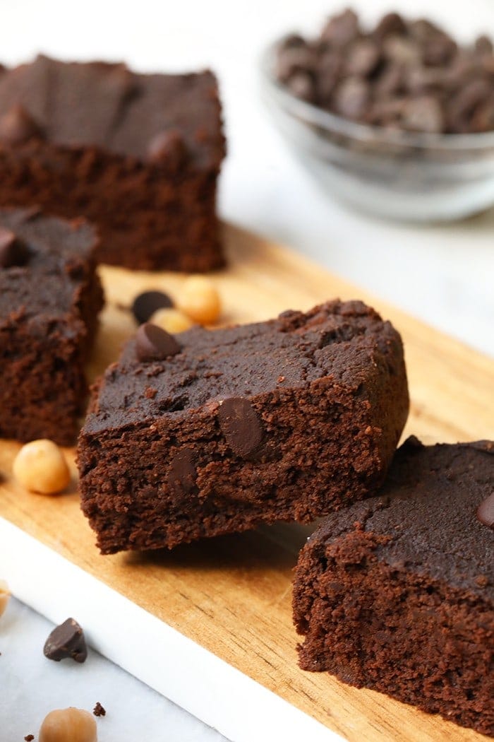 Finished brownies on a cutting board 