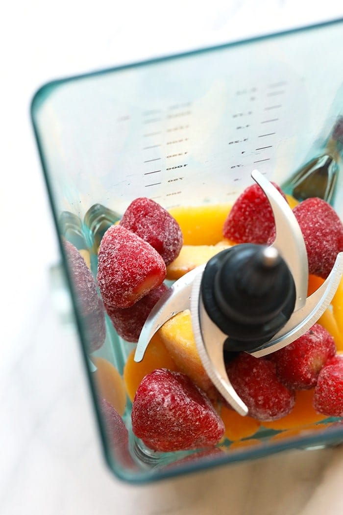 frozen fruit in a blender.