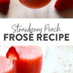 The most delicious summer drink you ever did see! This Strawberry Peach Frose Recipe is such a fun frozen drink to make for a crowd. This blended frose recipe calls for a full bottle of rose, frozen strawberries and peaches, rum, and agave nectar!