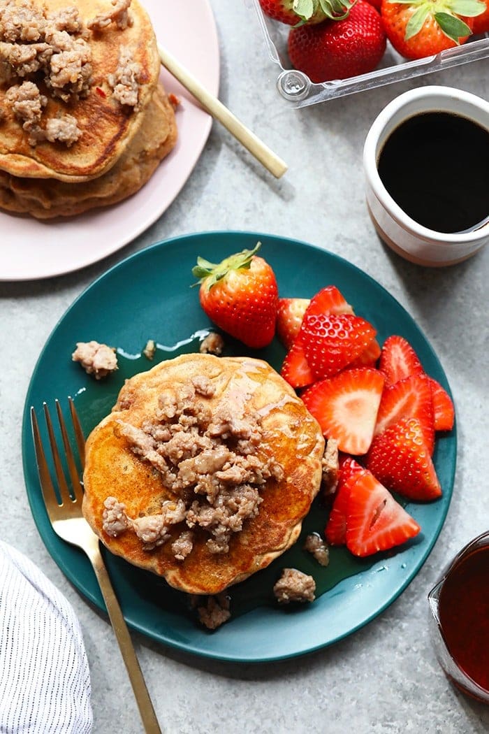 Maple Breakfast Sausage Pancake Recipe - Fit Foodie Finds