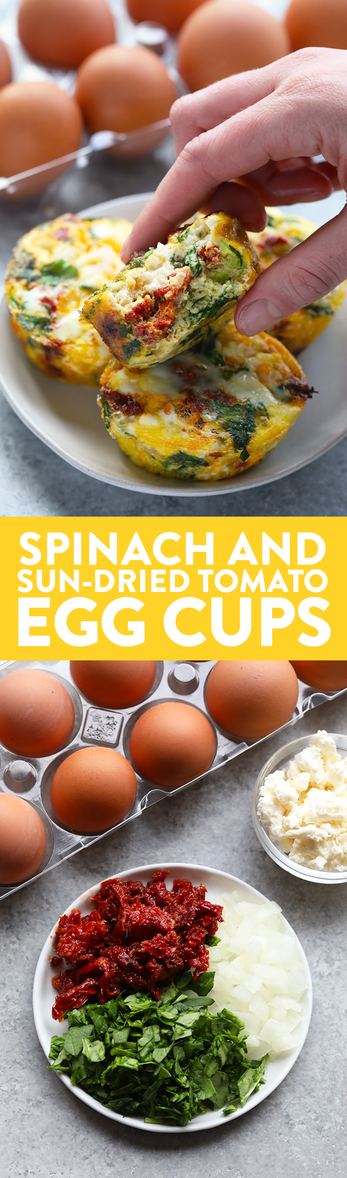 These Spinach and Sun-Dried Tomato Egg Cups are the perfect meal-prep breakfast or snack all week long! Images of spinach and sun-dried tomato egg cups