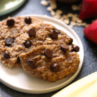 Vegan chocolate chip cookies on a plate.