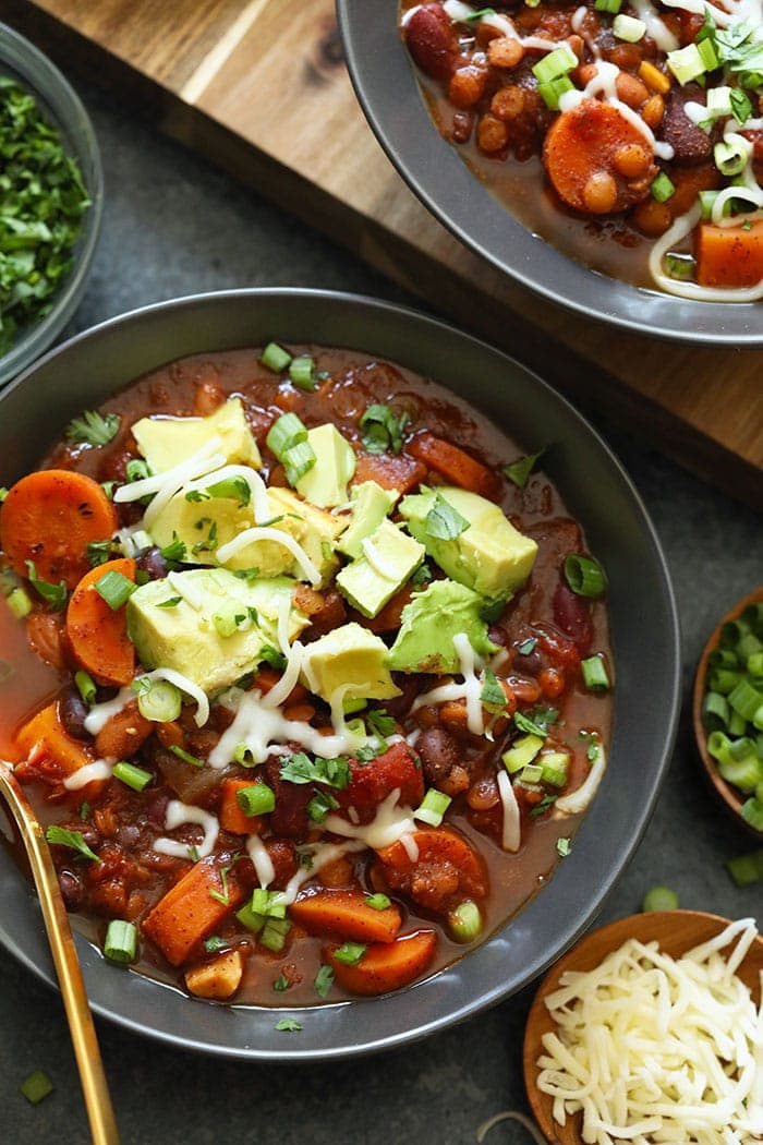 Vegetarian chili instant pot in a bowl