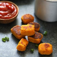 Sweet potato tater tots on the counter.