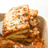 Make this delicious Lasagna Zucchini Casserole for a protein and veggie-filled dinner that's vegetarian and easy to make. This baked zucchini lasagna fuses all of the delicious flavors of Italian cooking with a midwestern, healthy twist!