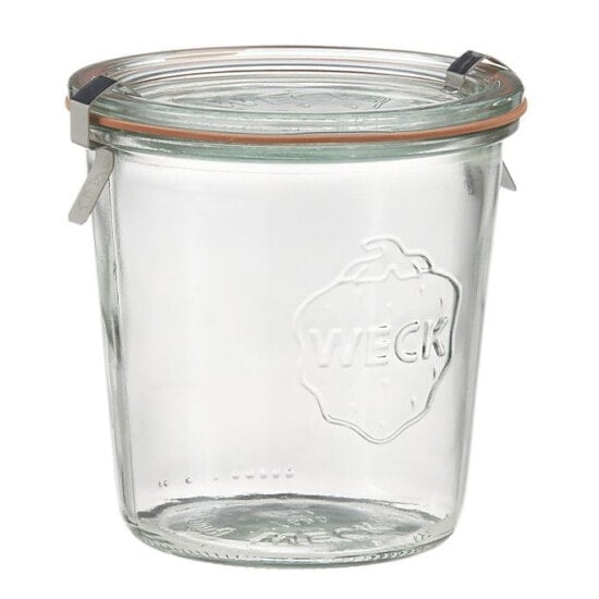 a Weck canning jar with a lid on a white background.