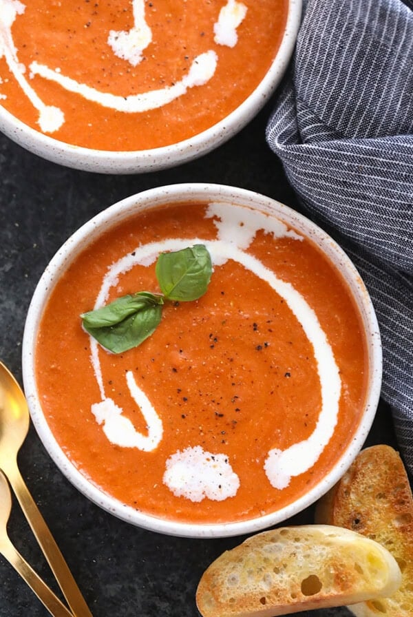tomato bisque soup in bowls