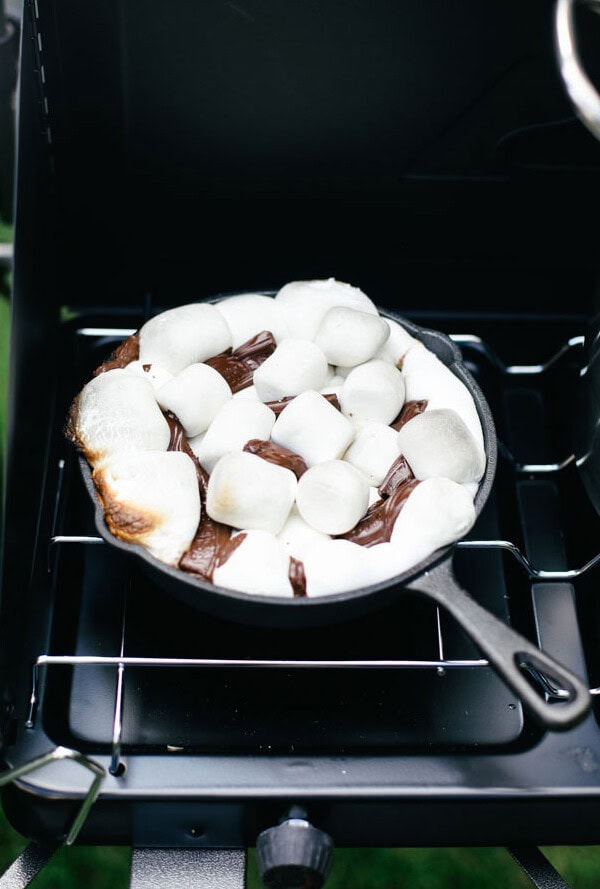 A grill filled with smores.