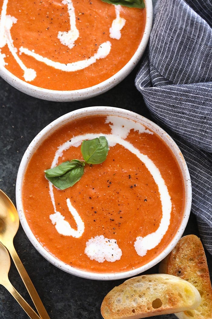 tomato bisque in bowls