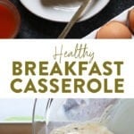 A nourishing breakfast casserole is poured into a pan.