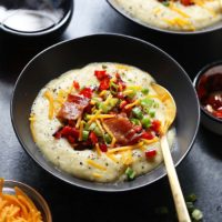 cauliflower potato soup in a bowl