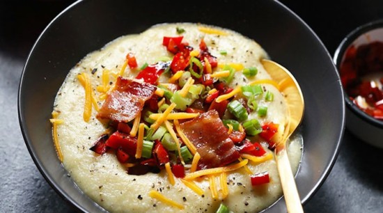 cauliflower potato soup in a bowl