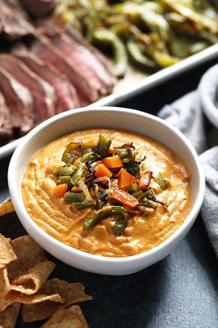 Vegan queso in a bowl 
