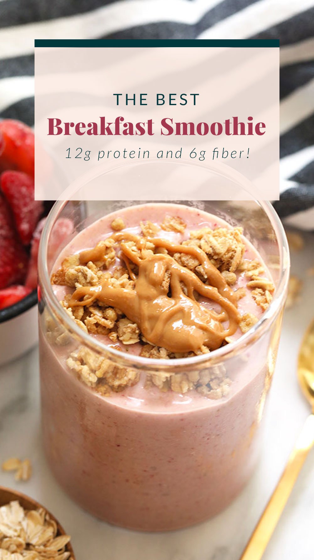 Breakfast Smoothie Strawberry Pb Protein Fit Foodie Finds