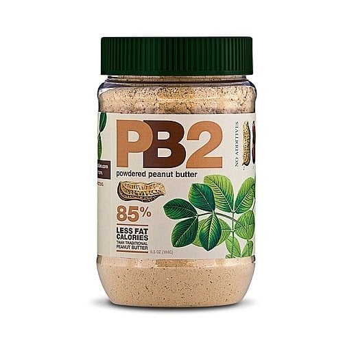 A jar of PB2 peanut butter for making delicious peanut butter pancakes, displayed on a white background.