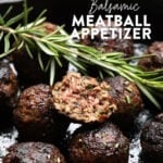 Easy meatball recipe: balance meatballs in a skillet with rosemary sprigs for added flavor.
