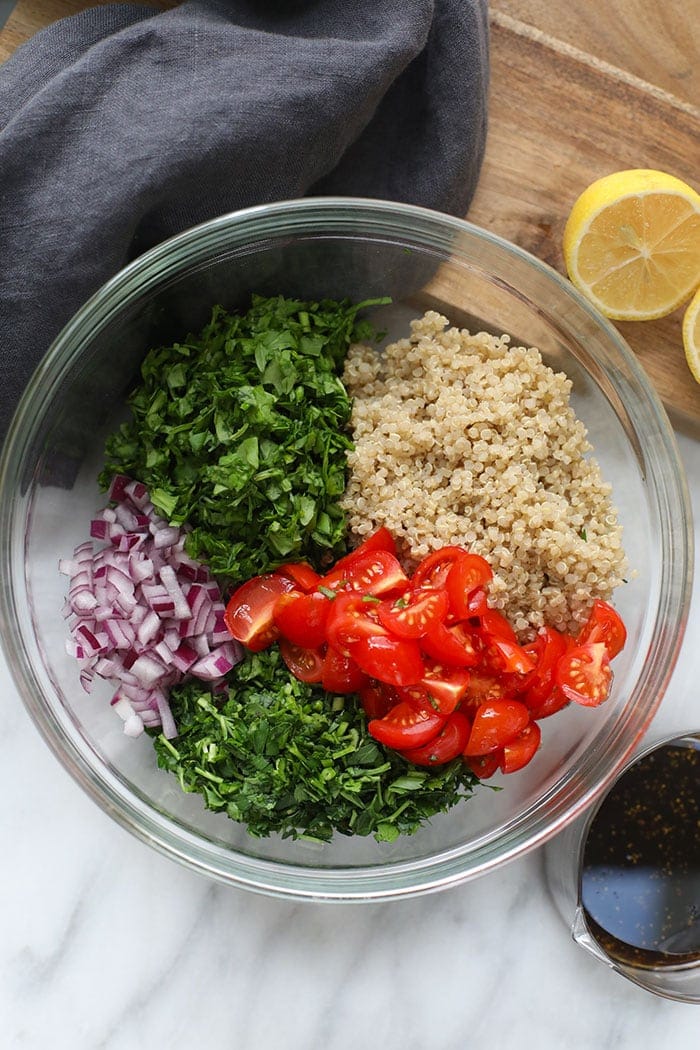 Ingredients for tabouli in a bowl