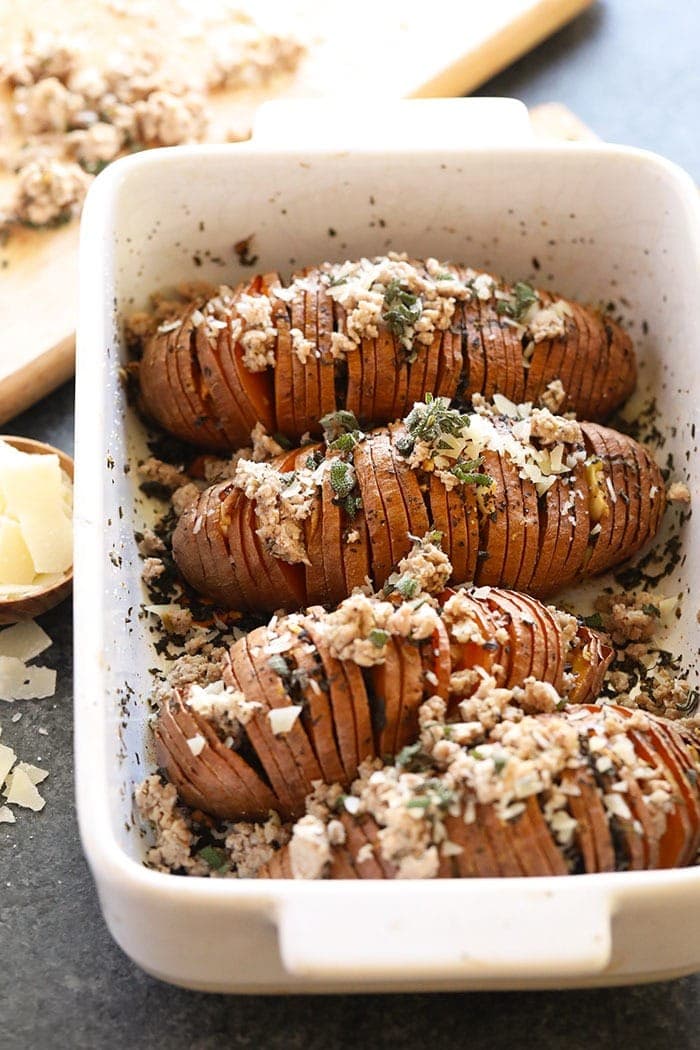 hasselback sweet potatoes after being baked