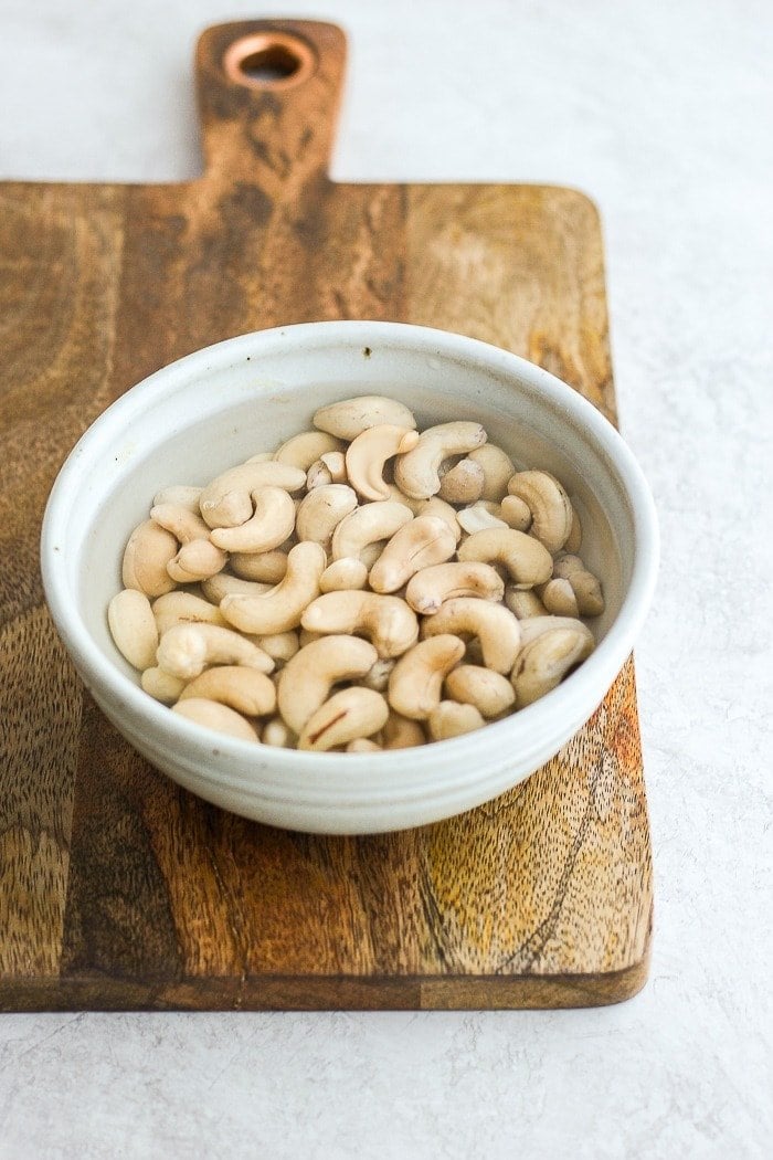 soaking cashews in bowl.