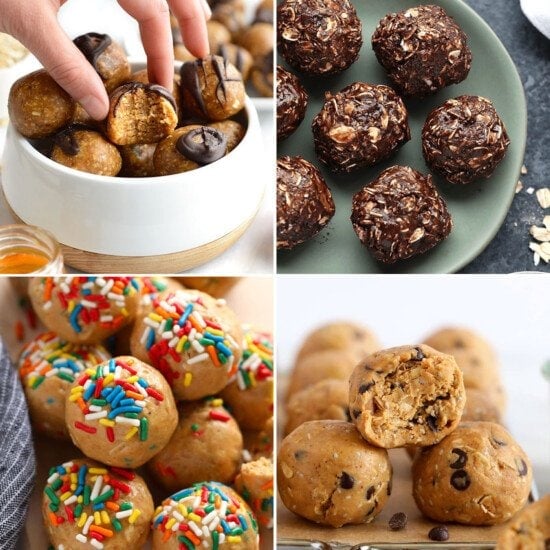 a collage of pictures of different types of energy balls.
