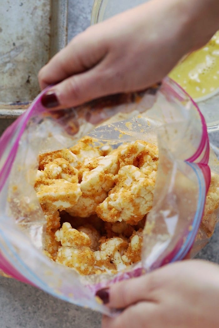 Cauliflower wings in a plastic bag