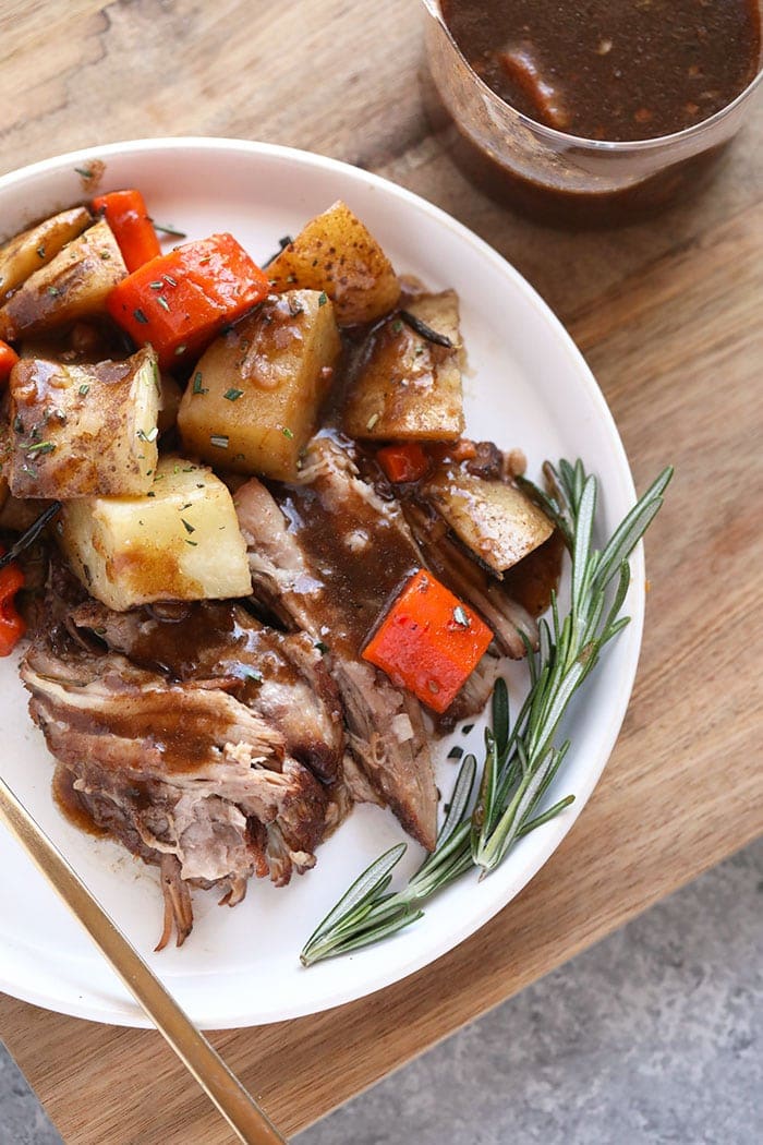 Instant Pot Pork roast and vegetables on a plate