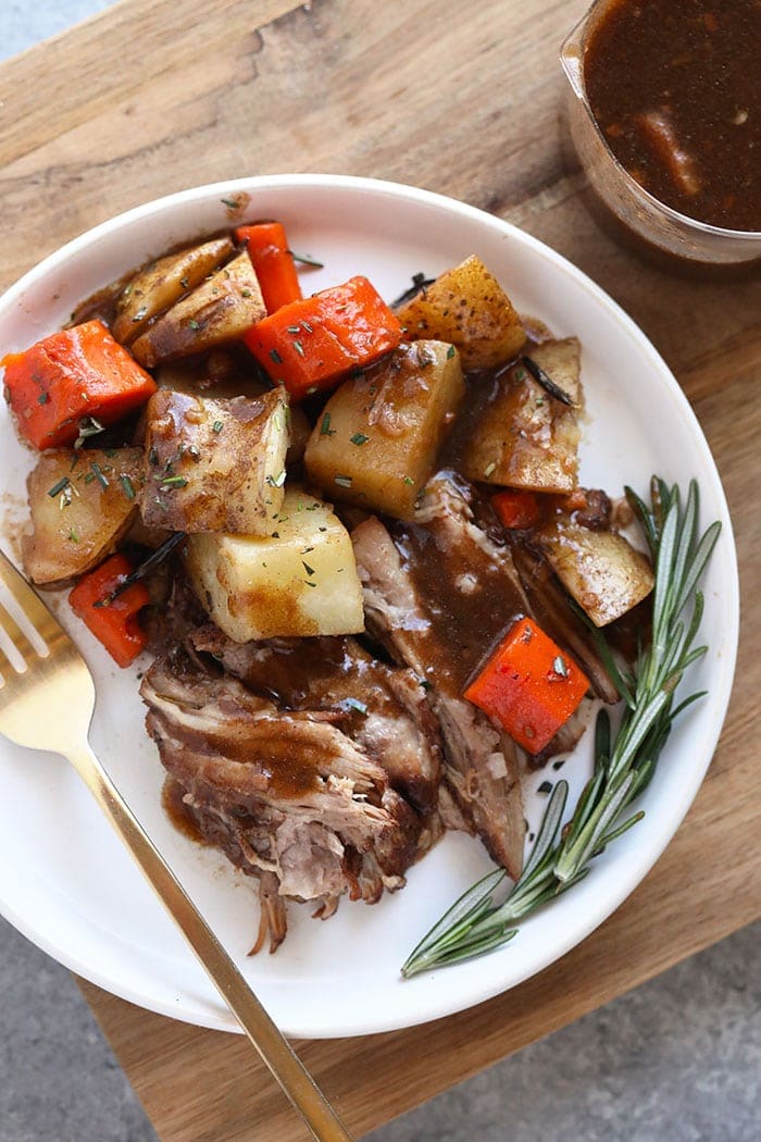 Pork and vegetables on a plate