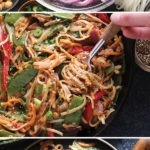 a series of photos showing how to make a vegan pad thai stir fry.